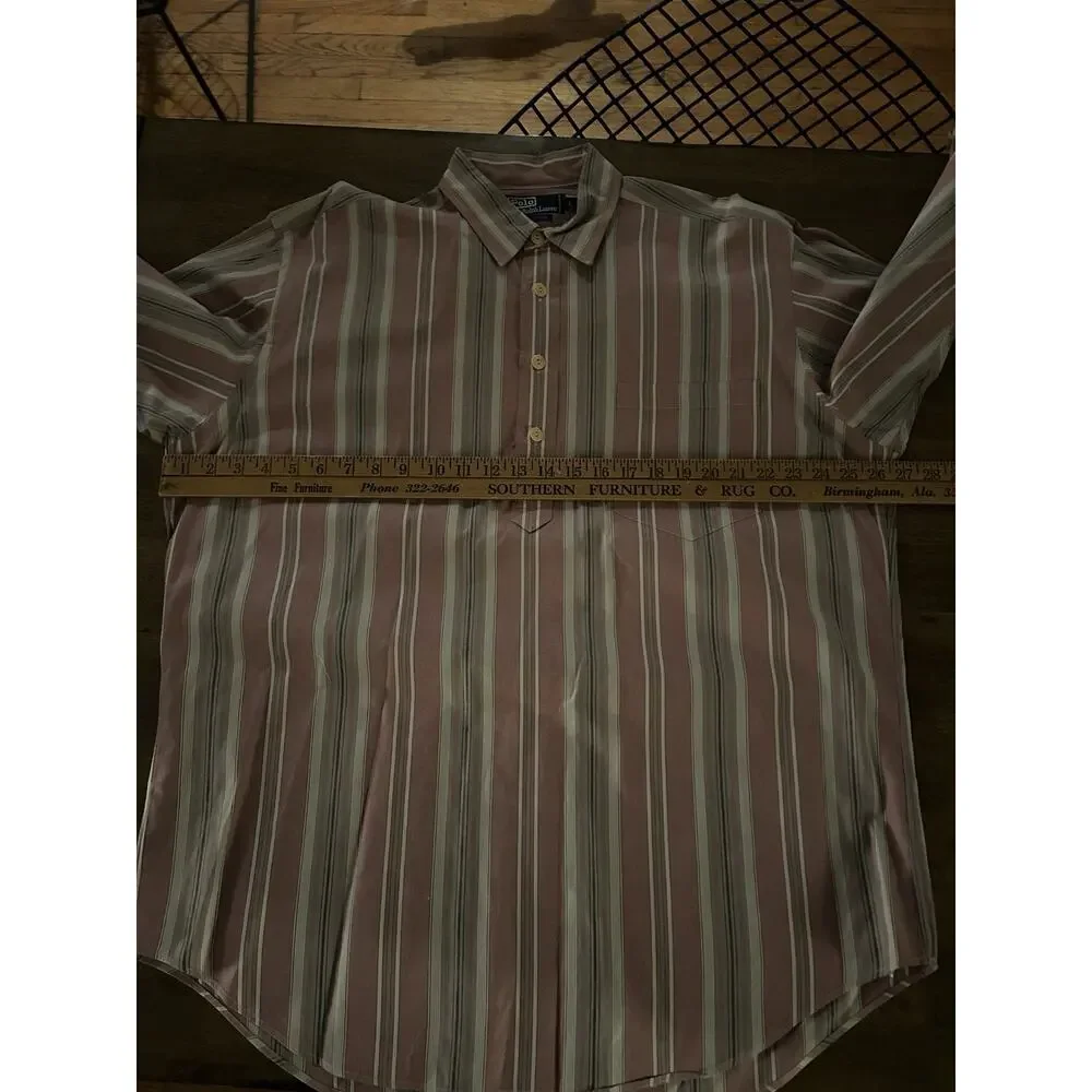 Men’s Polo Ralph Lauren Pink Beige Grey Popover Button Up Shirt Striped Large - Picture 5 of 8